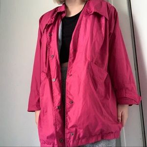 magenta pink button up outdoor jacket coat